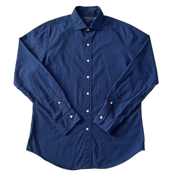 Polo Ralph Lauren Mens Blue Mini Polka Dot Long Sleeve Shirt Size Large - Picture 1 of 7